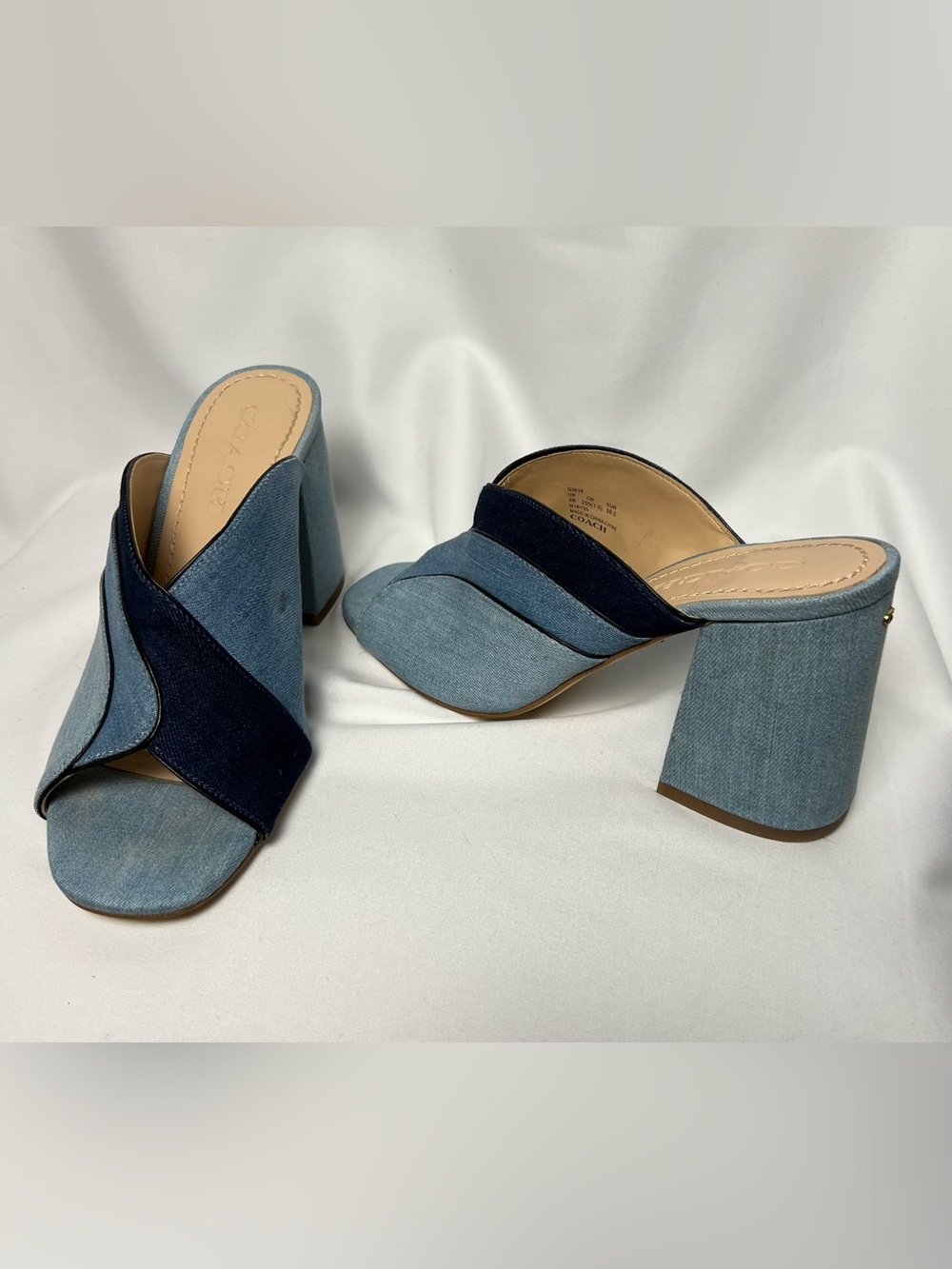 Coach Denim Layered Blue Block Heel Mules 9 US - Picture 8 of 10